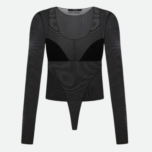 Bevza LONG SLEEVE BODYSUIT black mesh Large - Picture 3 of 14